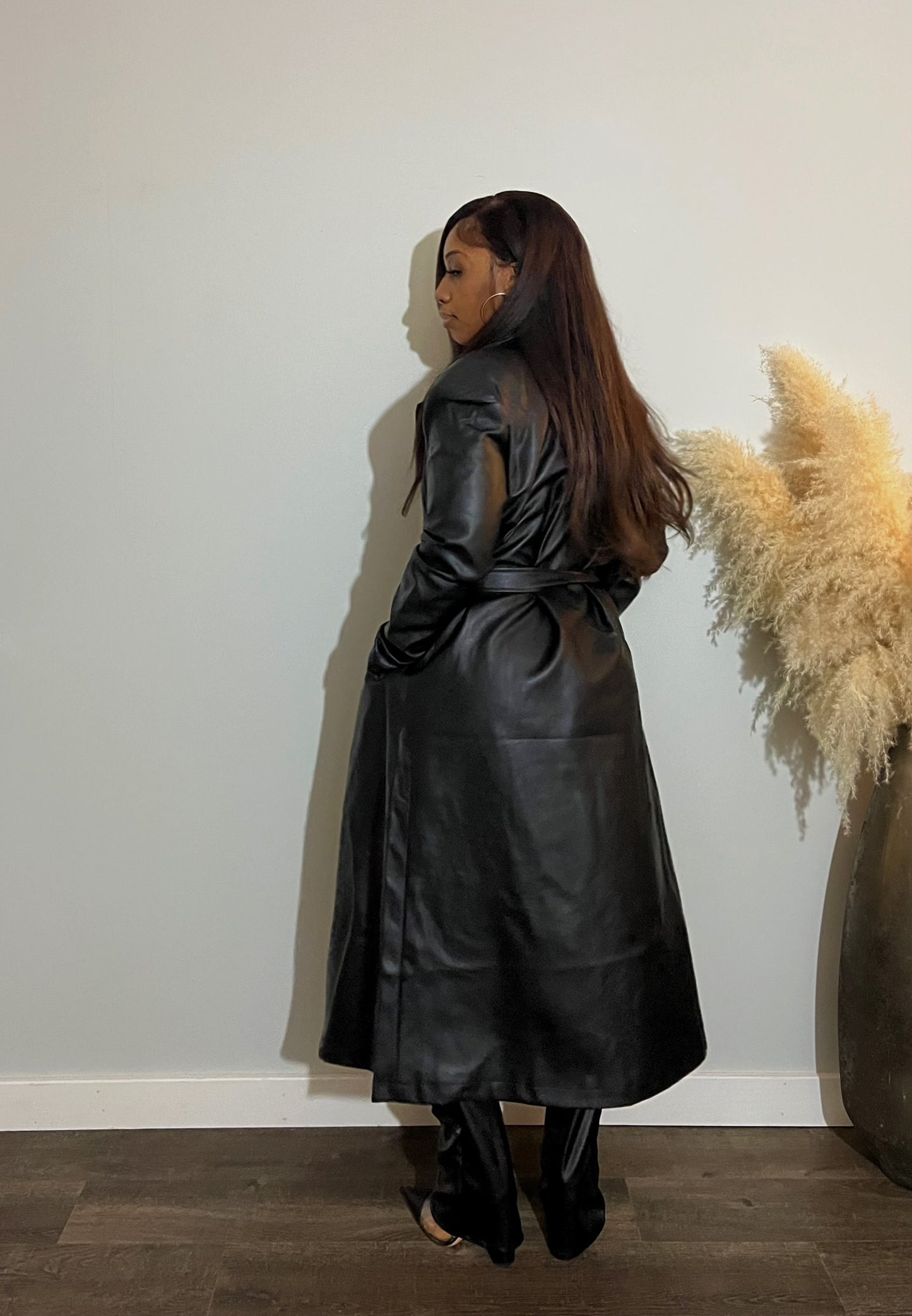 Matrix faux leather trench coat