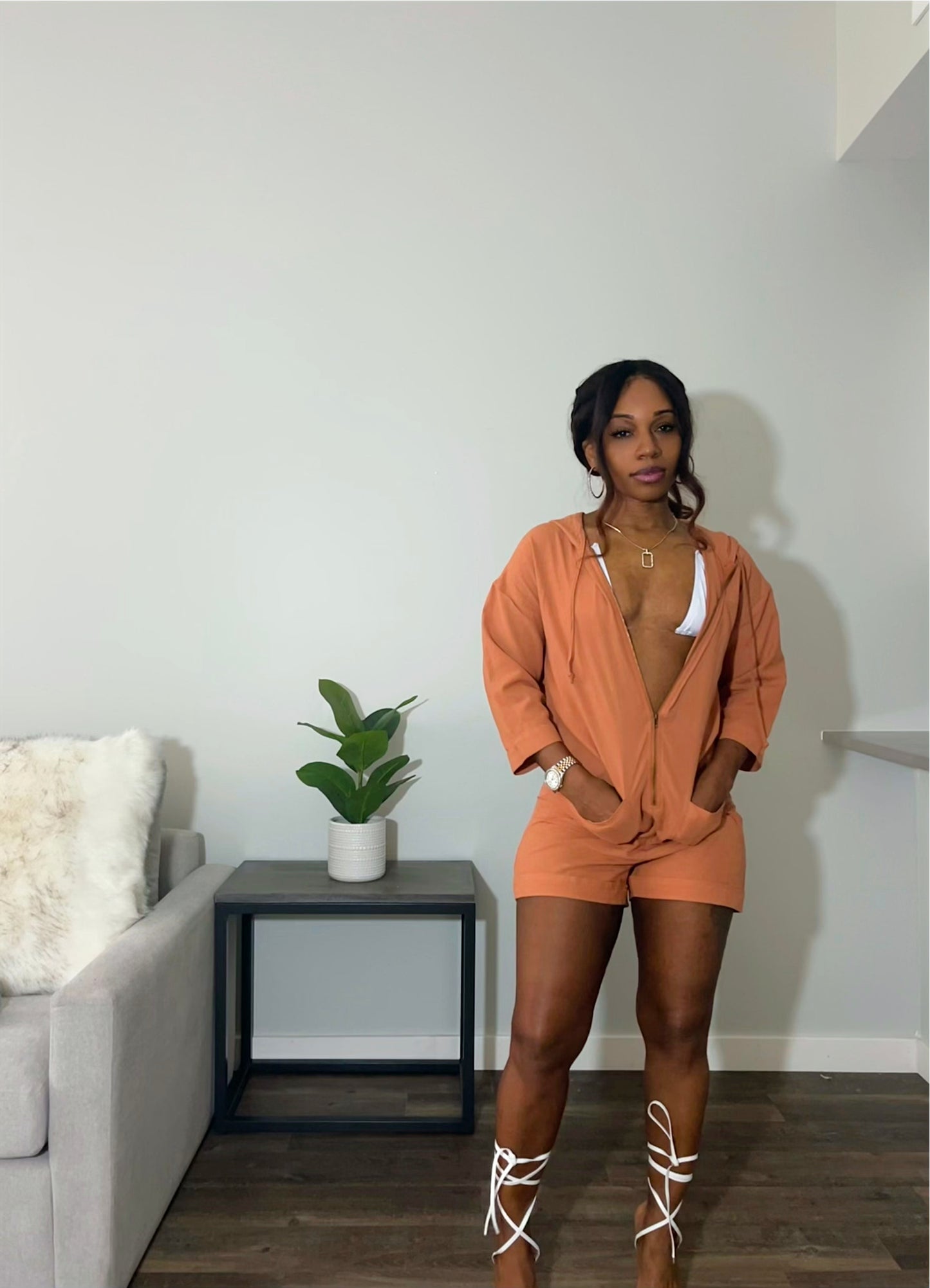 Beach Night Oversized Hooded Zip Up Romper