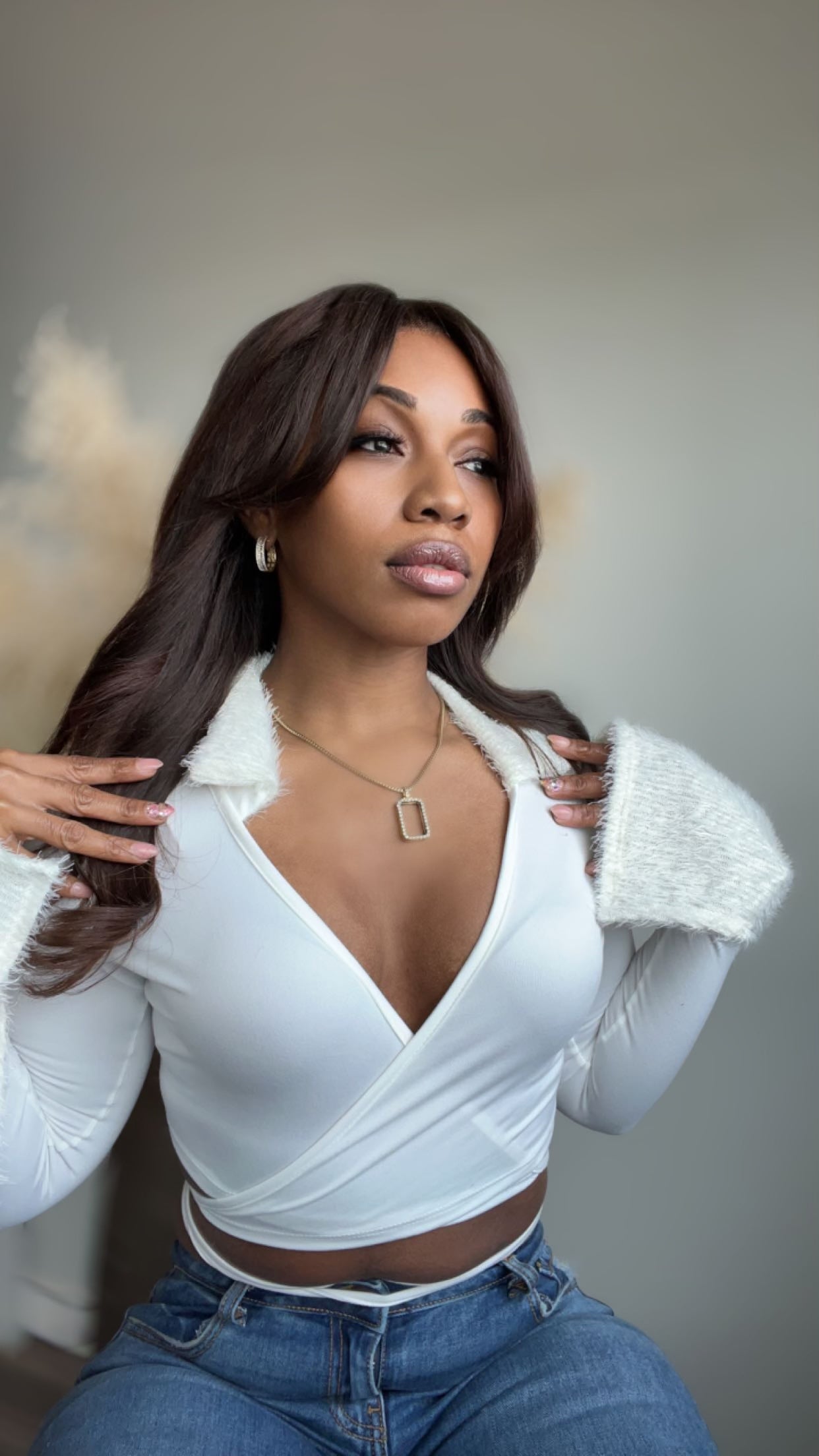 Fur Trimmed Wrap Shirt