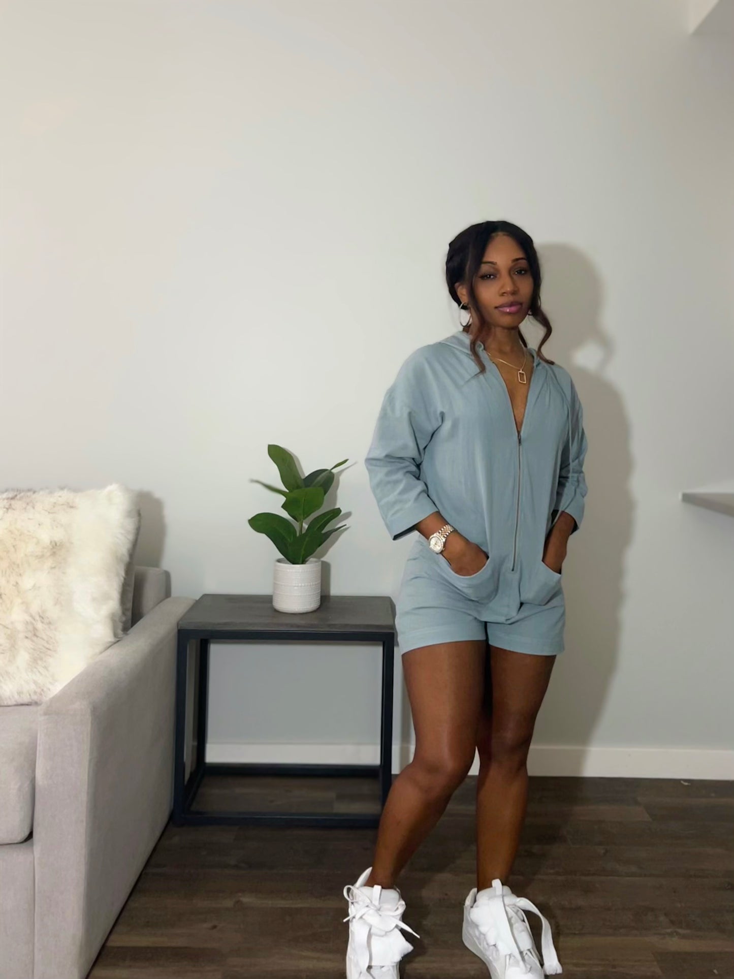 Beach Night Oversized Hooded Zip Up Romper