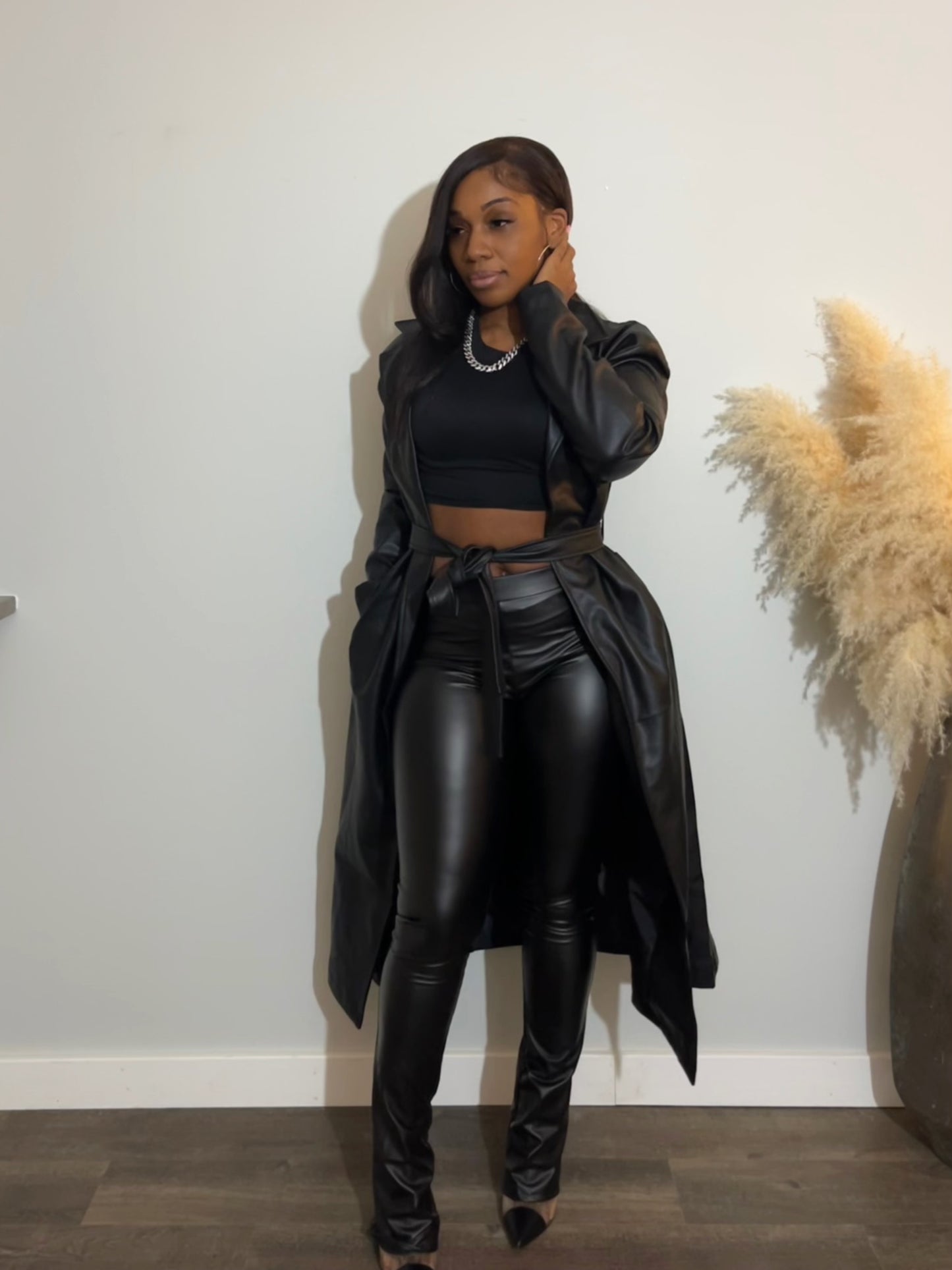 Matrix faux leather trench coat