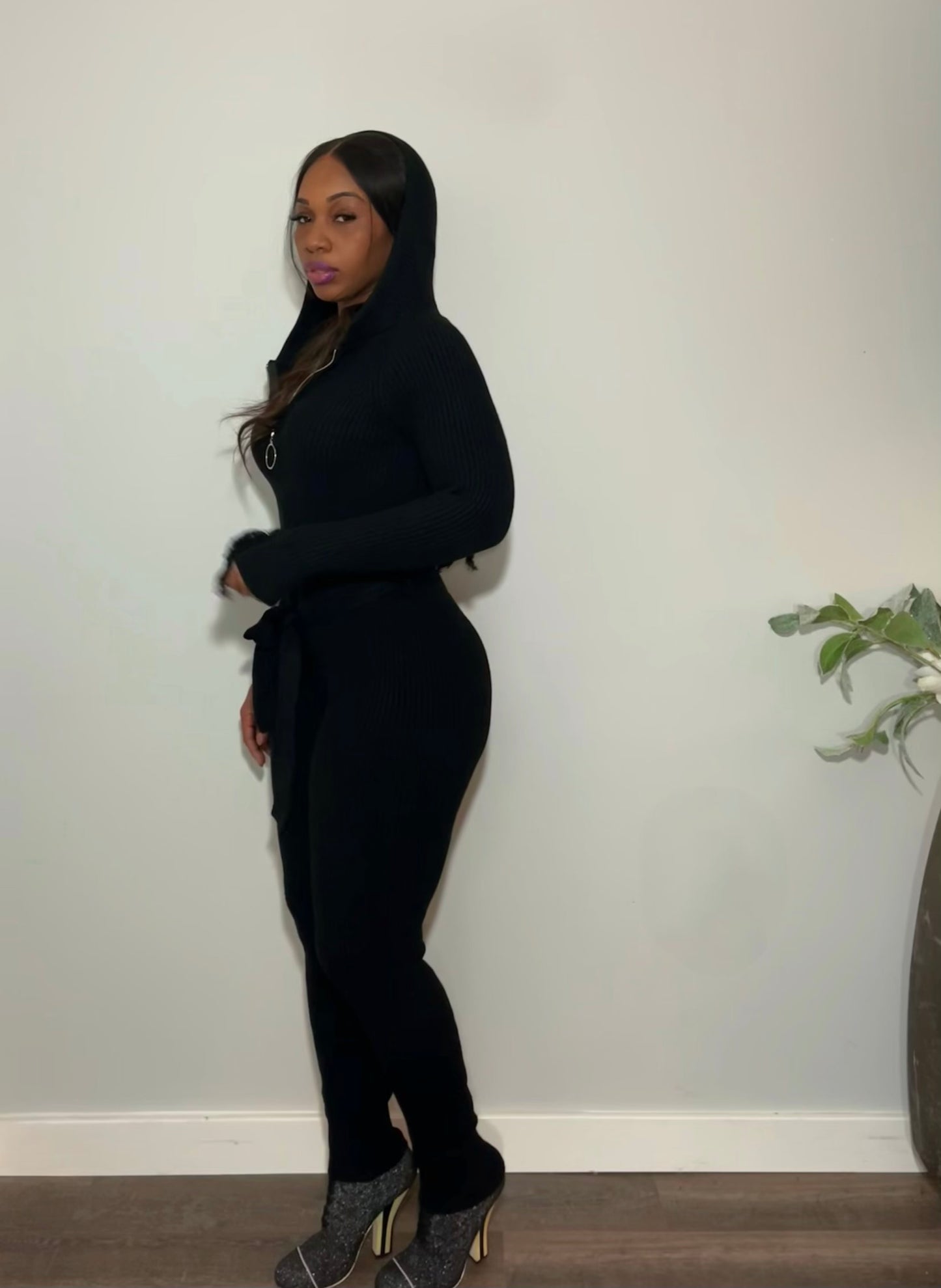 Hanging Threads hooded jumpsuit