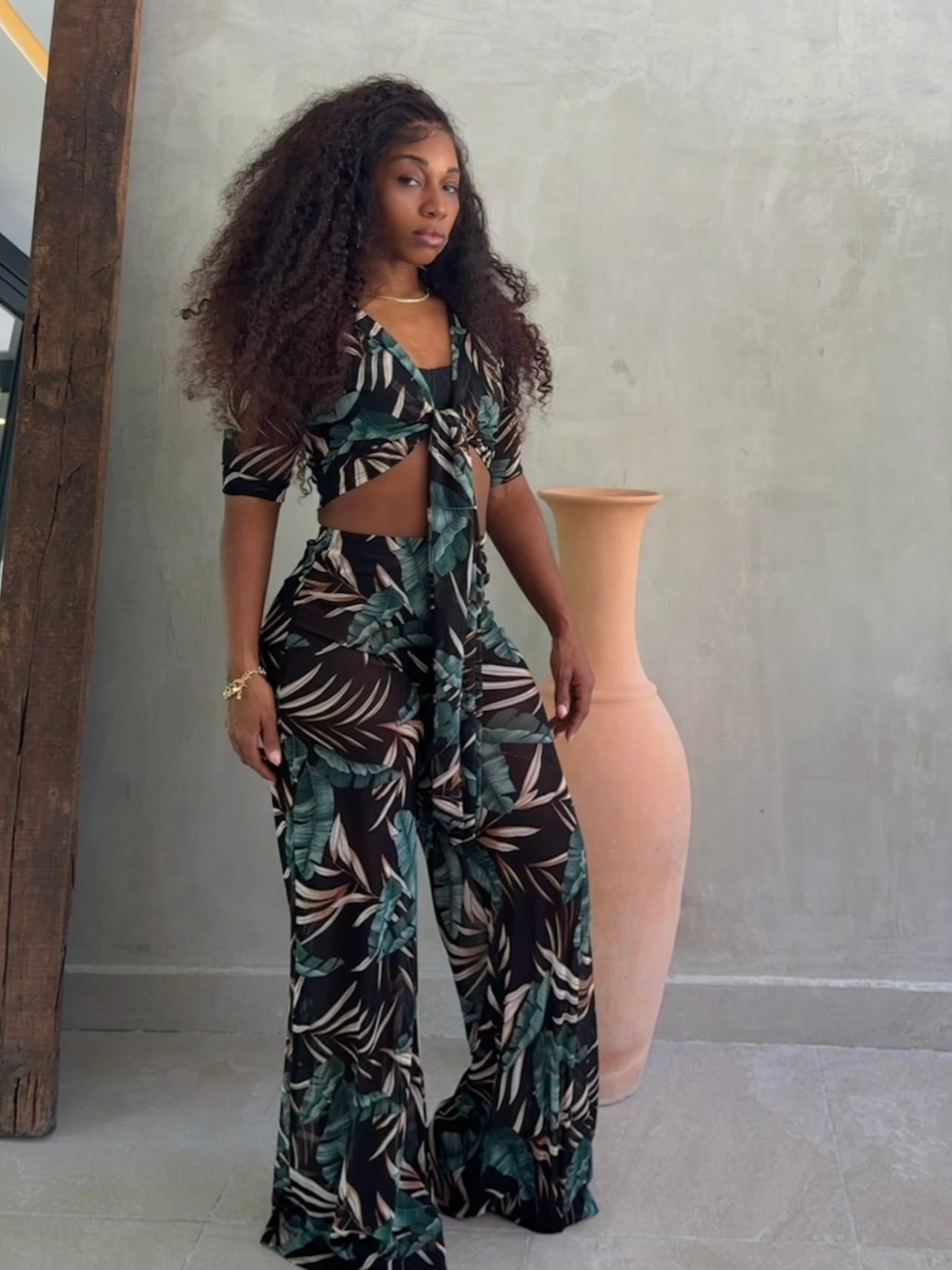 Mayan crop top mesh pant set