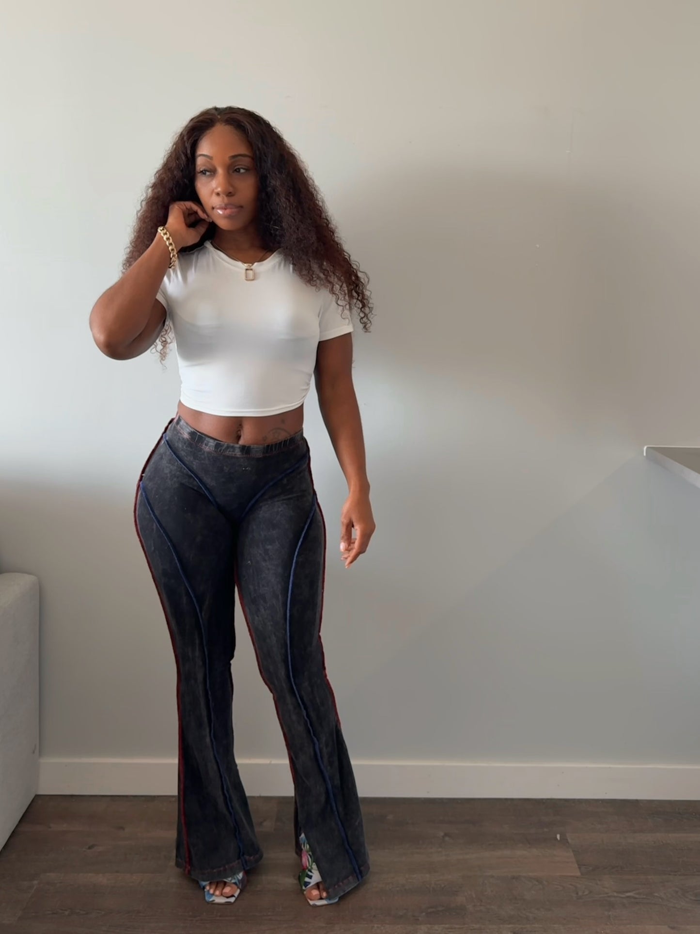 Firework denim stripped pants